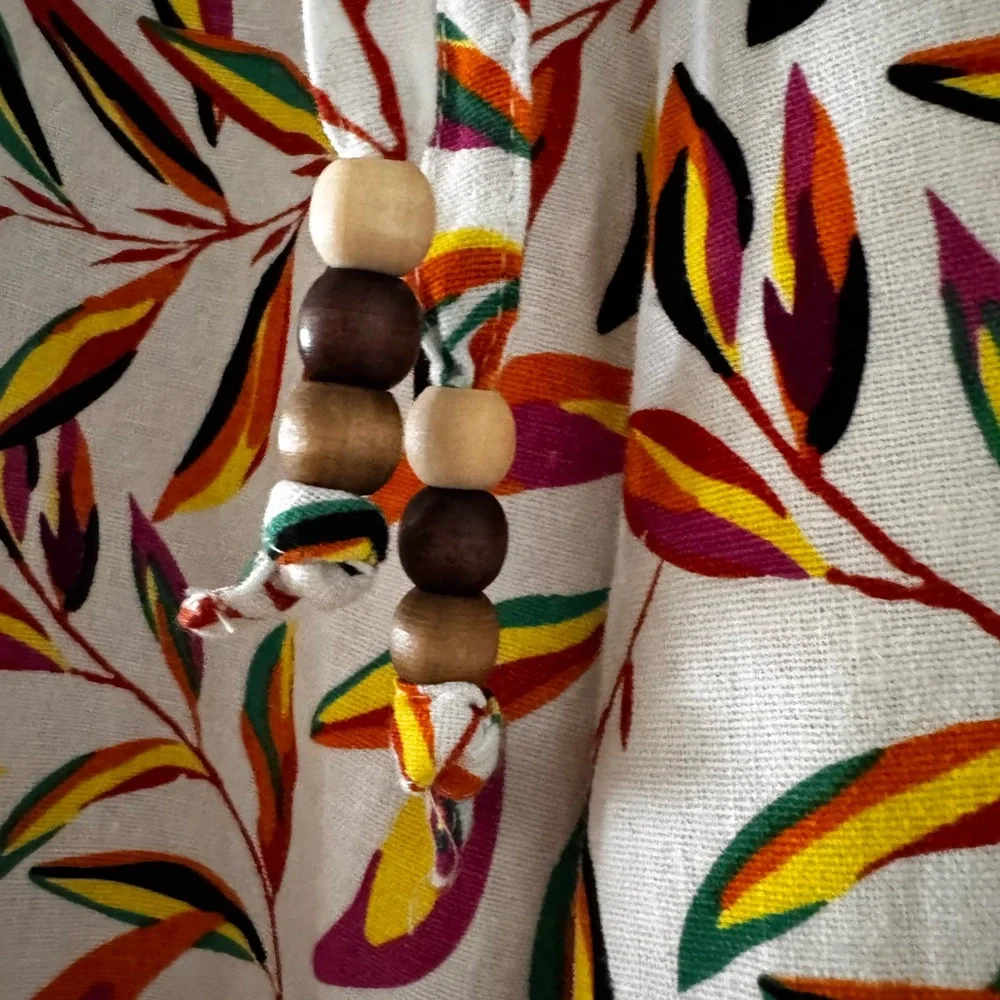 Calligraphie Leaf Print wiWooden Beads Pants - Picture 11 of 12